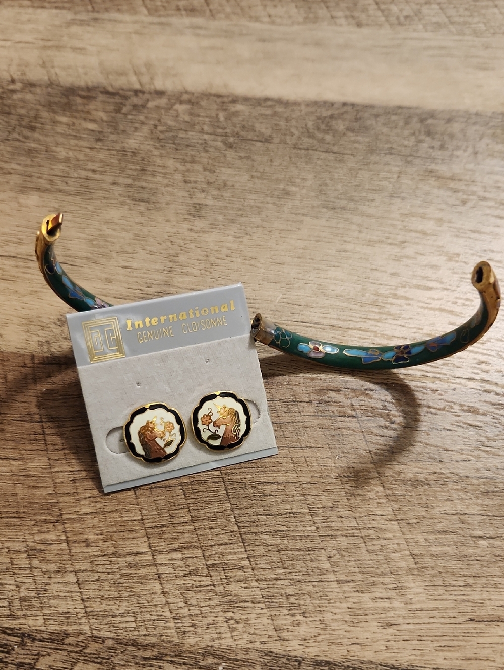 Cloisonne 70s Hinged Bracelet And Earrings